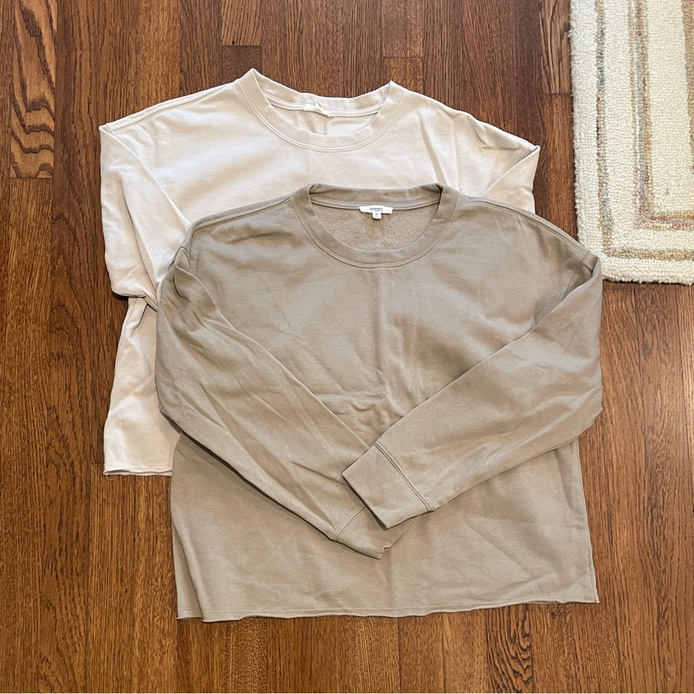 Ladies Beige and Tan Long Boxy Sweatshirts